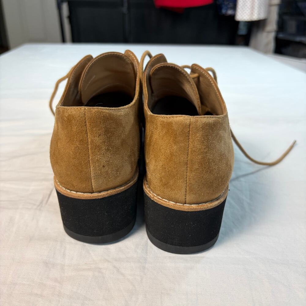 Eileen Fisher womens tan suede platform oxfords. Size 6M. preppy, academic brown - Picture 5 of 8